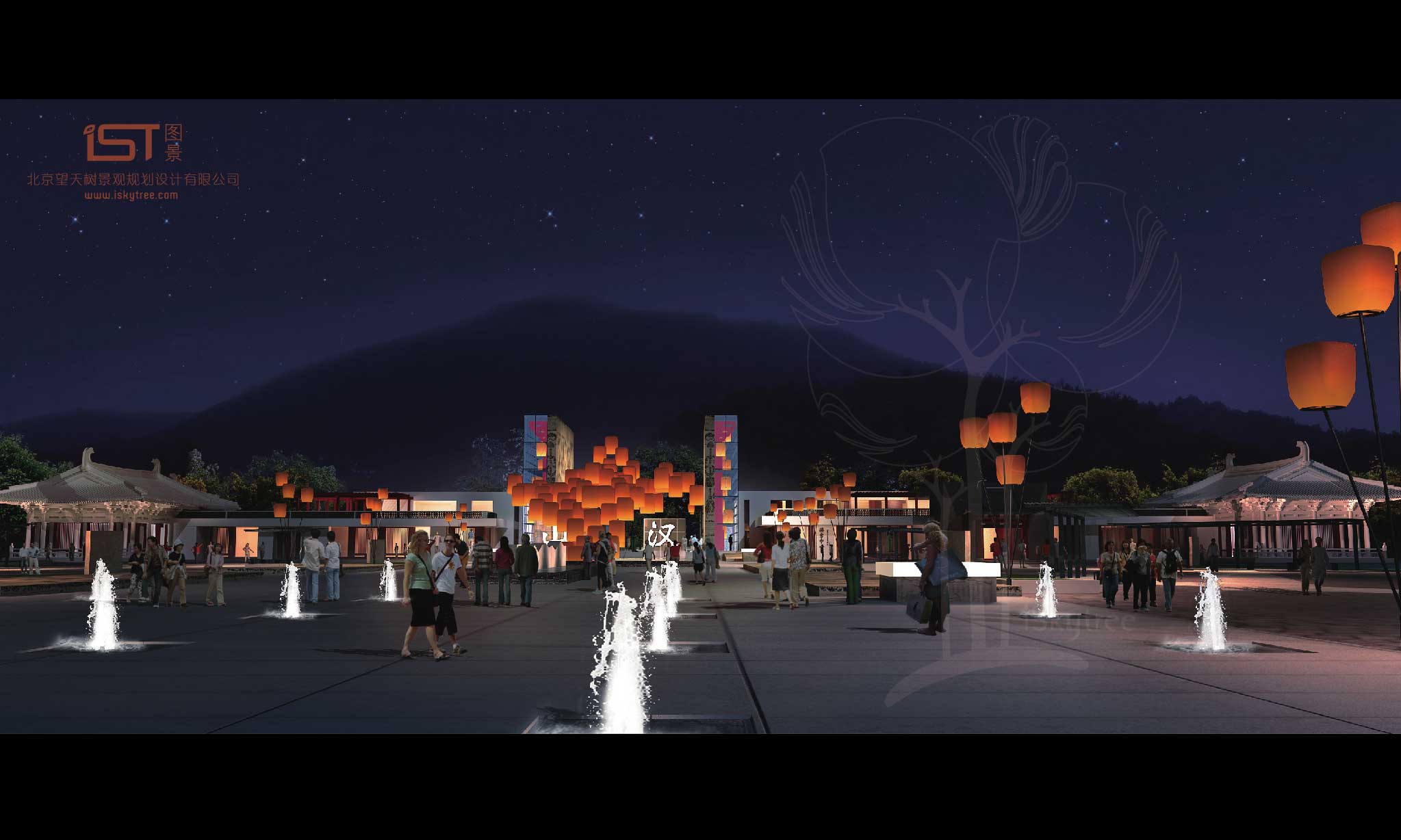 南湖孔明灯广场（景区主入口广场方案一）设计方案夜景效果表现