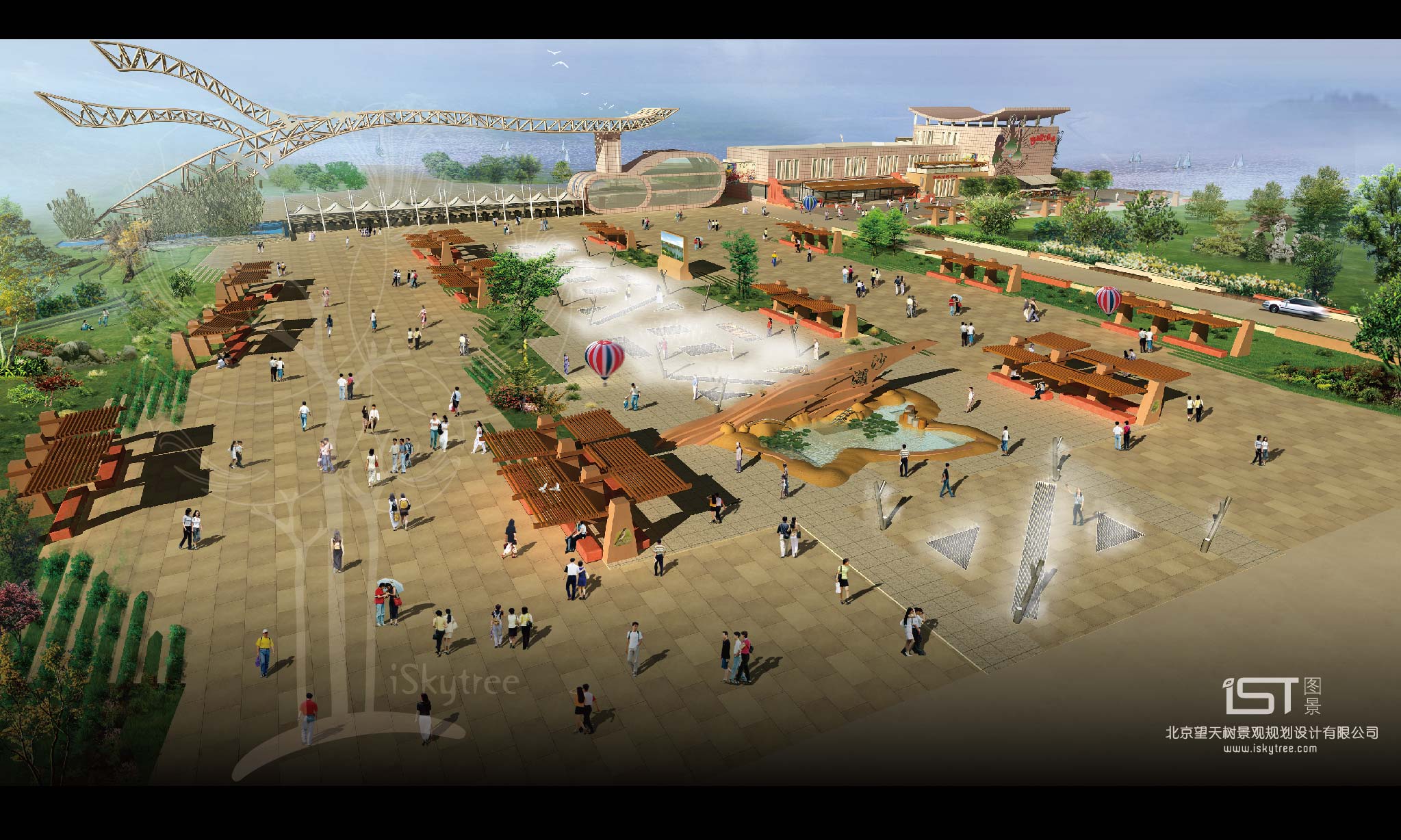 沙湖景区大门前广场设计方案鸟瞰图