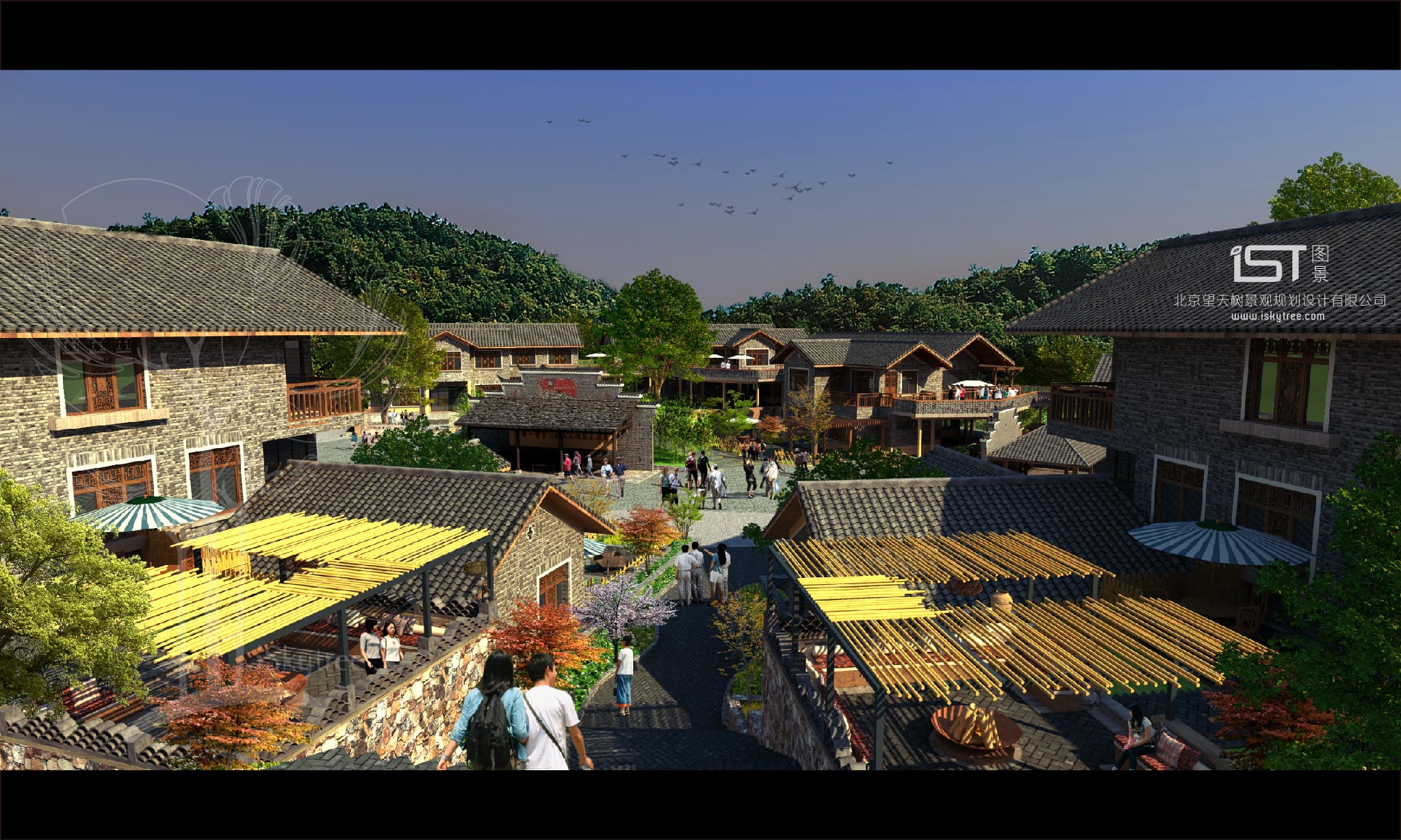 乡村旅游特色小镇建筑景观设计方案鸟瞰效果表现图