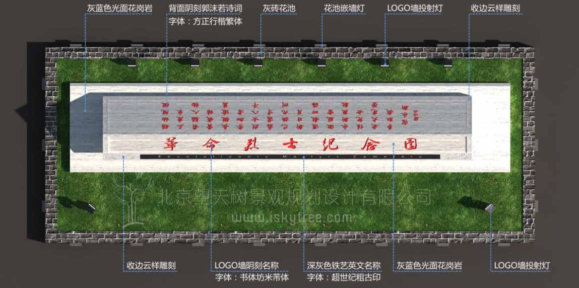 烈士陵园主入口大门主体景观标注图