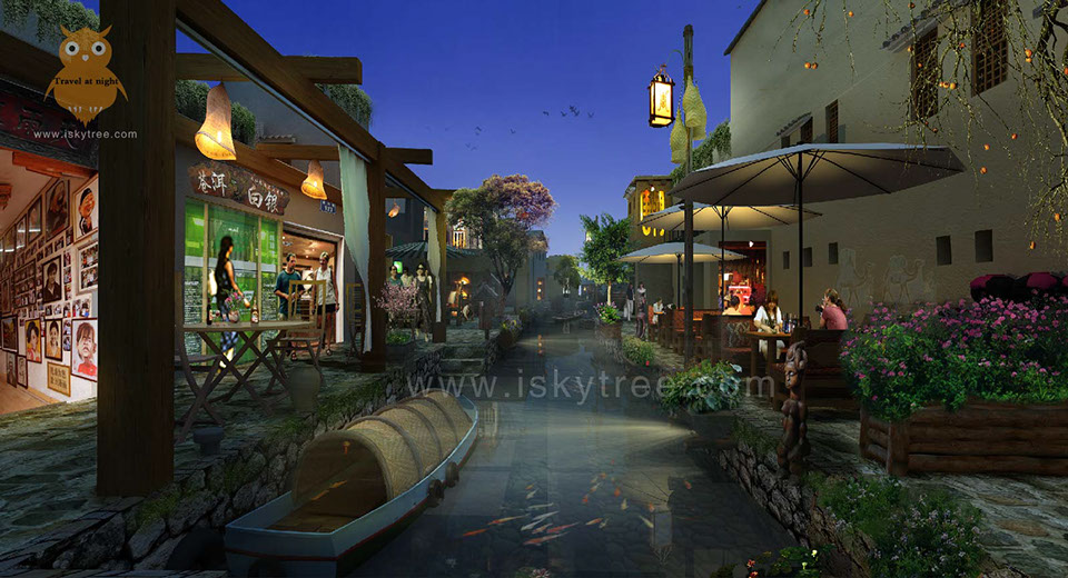 宁夏沙湖风情小镇滨水休闲区夜景设计