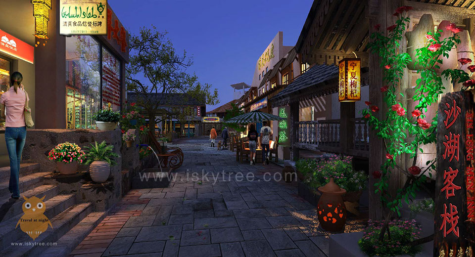 宁夏沙湖风情小镇民俗休闲步行街夜景设计