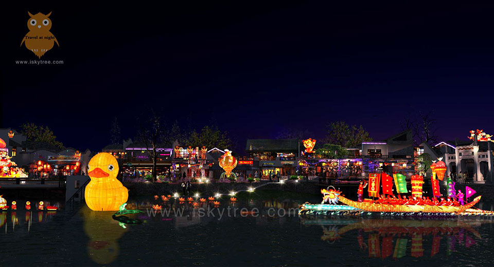 巴蜀彩灯文化小镇滨水休闲商业步行街夜景设计